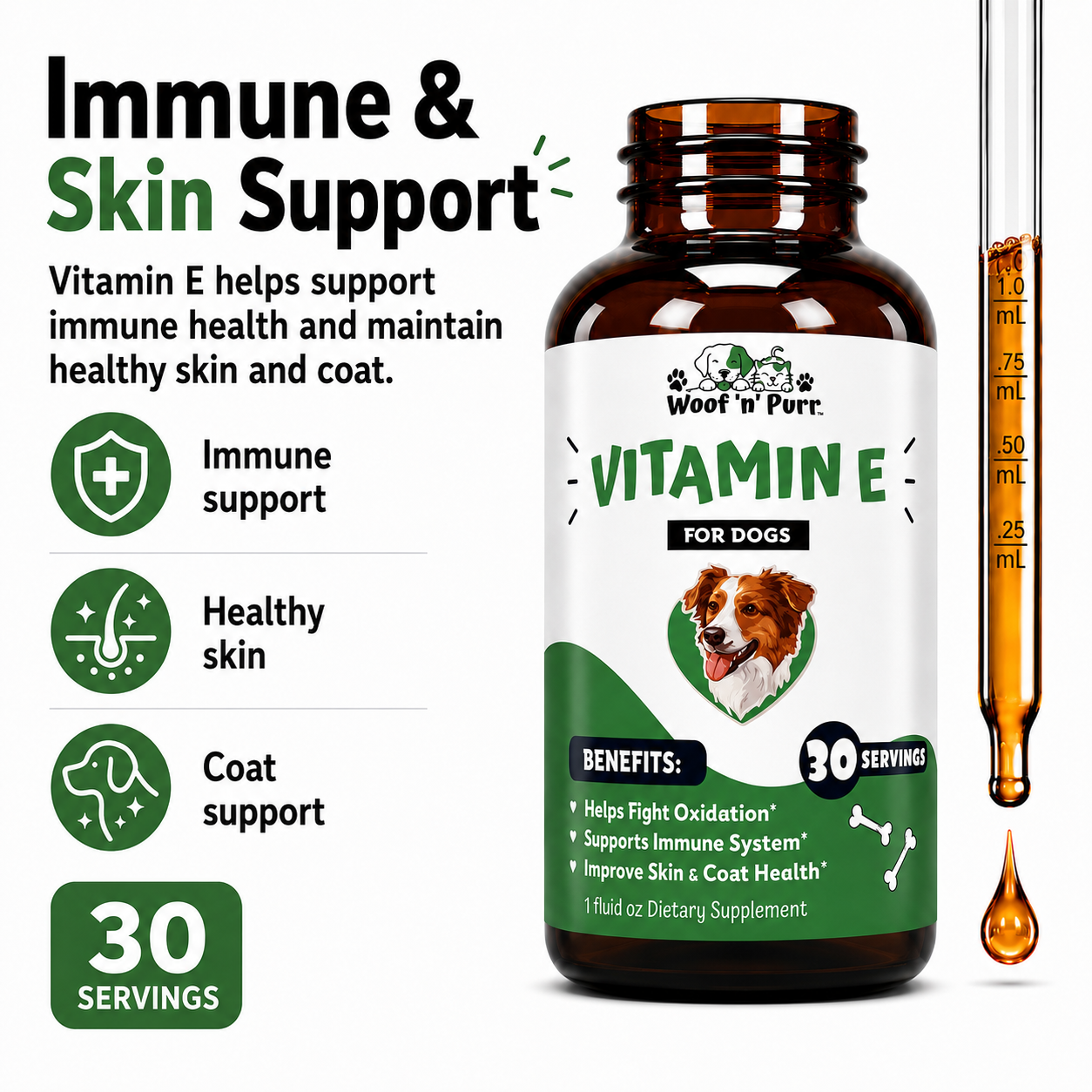 Vitamin E for Dogs – Dog Vitamin E Supplement for Immune System Support, Skin & Coat Health, 30 Servings