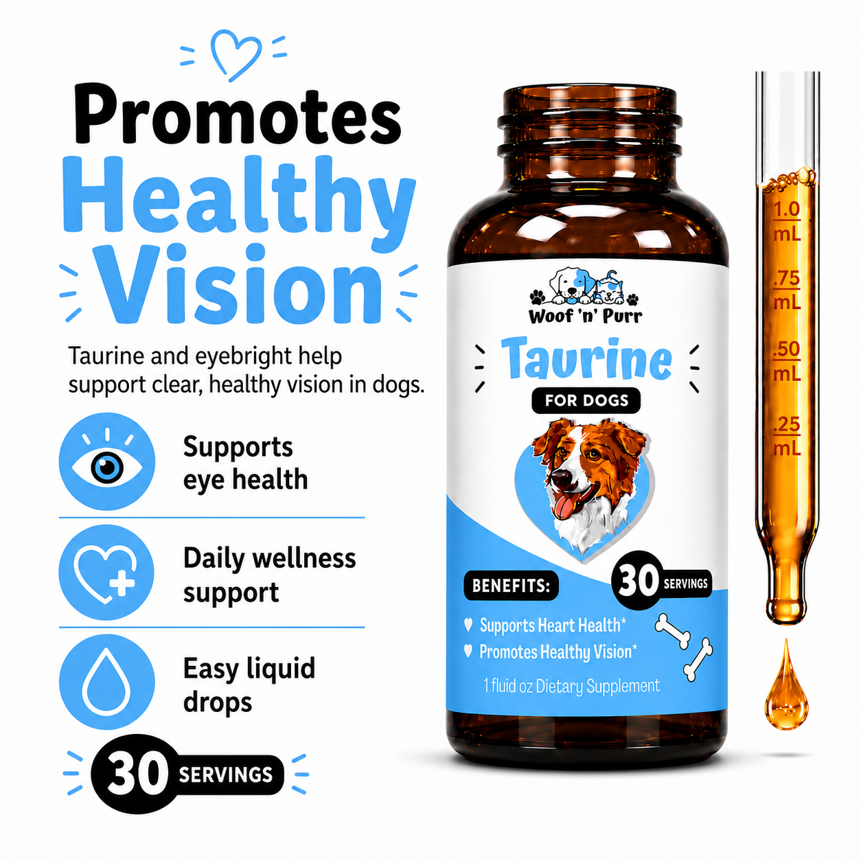 Taurine for Dogs 2 Pack - Dog Taurine Supplement - Heart Health for Dogs - Vision Support for Dogs - Dog Wellness Supplement - Dog Supplement 2 Pack