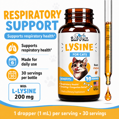 Lysine for Cats – Respiratory Health, Sneezing & Congestion Support, Immune Support, 30 Servings