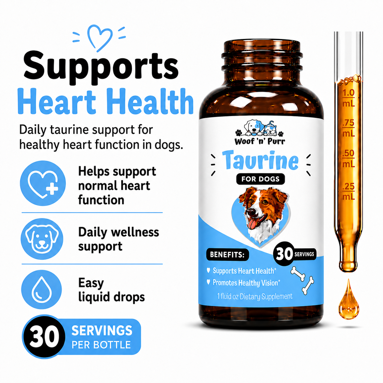Taurine for Dogs 2 Pack - Dog Taurine Supplement - Heart Health for Dogs - Vision Support for Dogs - Dog Wellness Supplement - Dog Supplement 2 Pack