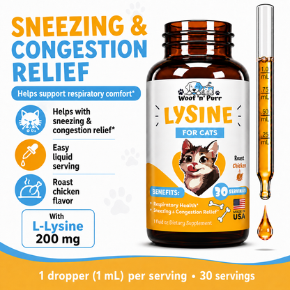 Lysine for Cats – Respiratory Health, Sneezing & Congestion Support, Immune Support, 30 Servings