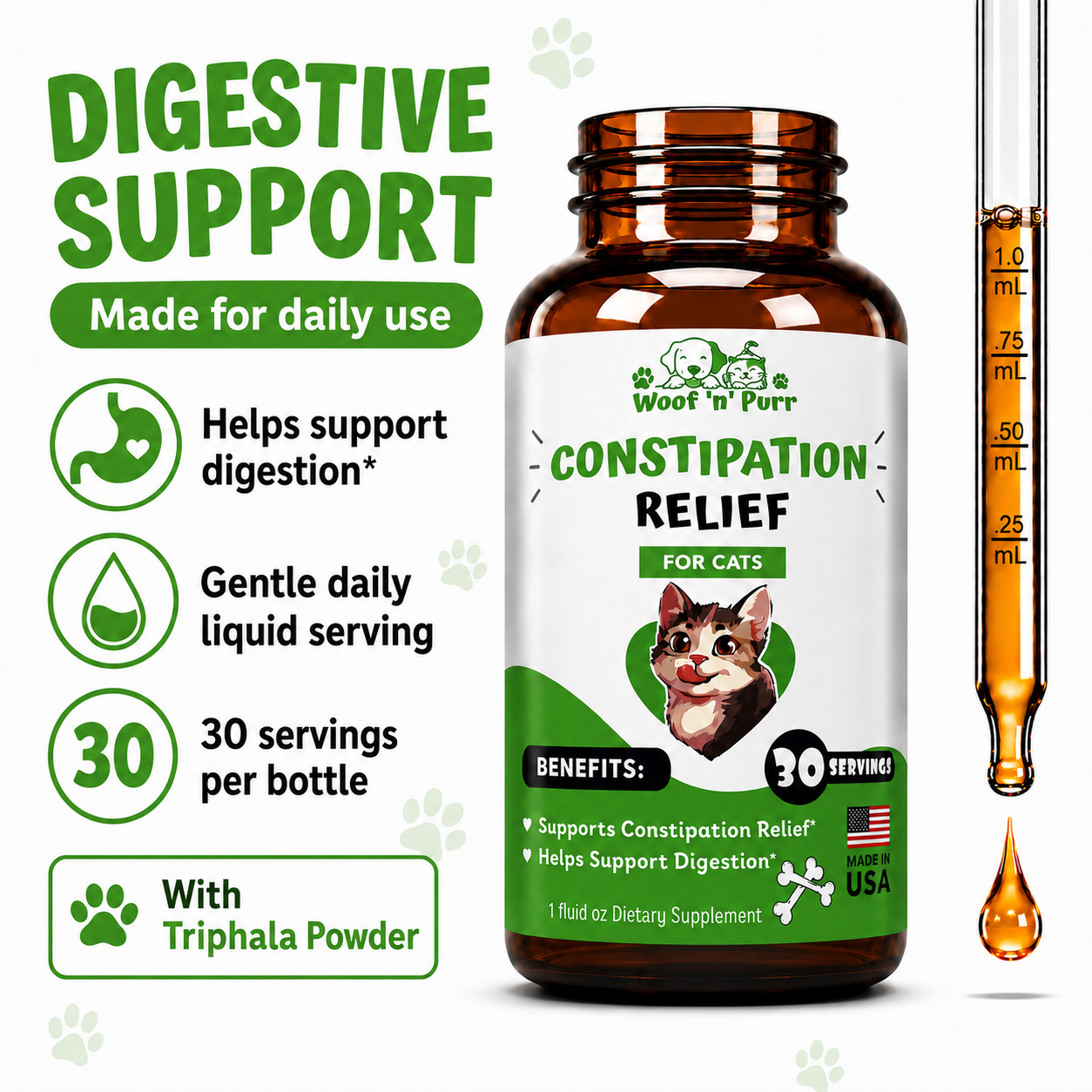 Constipation Relief for Cats – Cat Digestive Support for Regularity, Digestion & Gut Health, 30 Servings