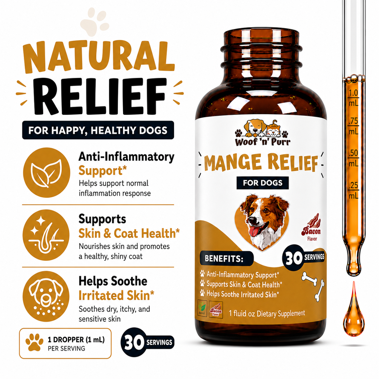 Mange Relief for Dogs – Dog Skin & Coat Support, Anti-Inflammatory Formula, Itch & Irritation Relief, 30 Servings