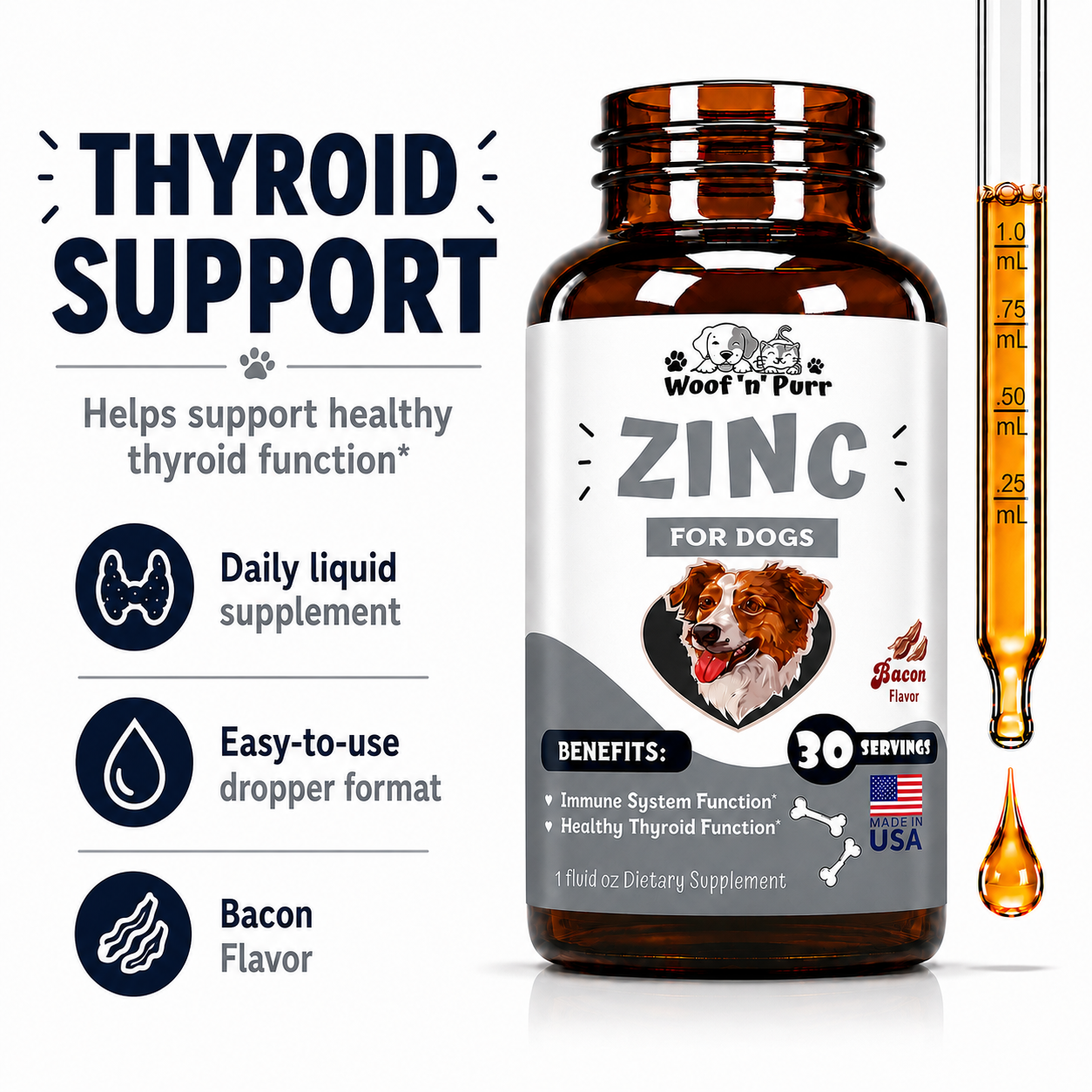 Zinc for Dogs – Dog Zinc Supplement for Immune Support, Thyroid Function & Overall Wellness, 30 Servings