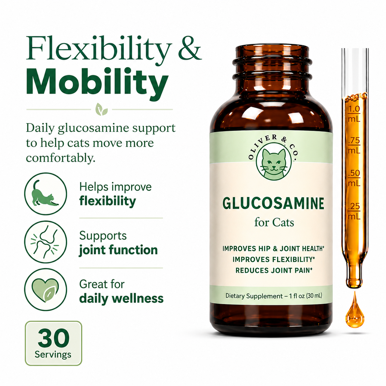 Glucosamine for Cats – Cat Joint Support for Hip & Joint Health, Flexibility & Joint Comfort, 30 Servings