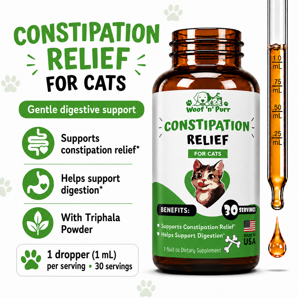 Constipation Relief for Cats – Cat Digestive Support for Regularity, Digestion & Gut Health, 30 Servings